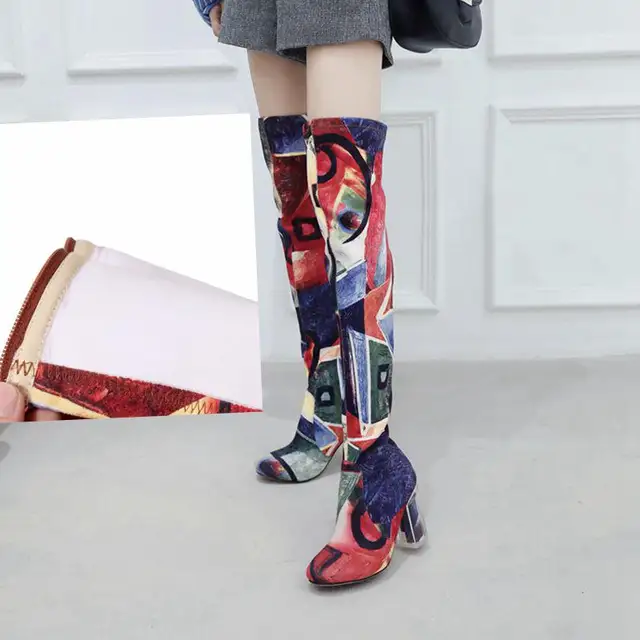 floral knee high boots