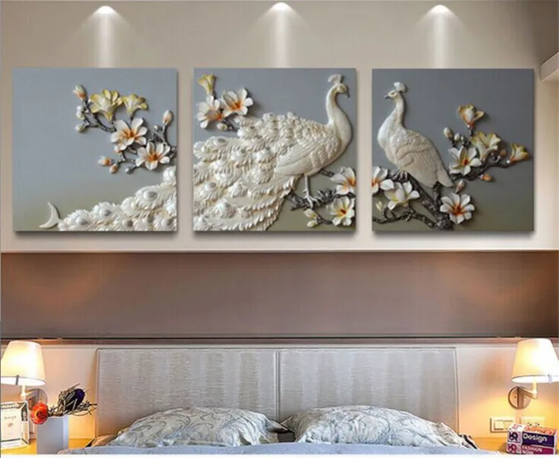 

Diamond Painting Embroidery Pictures of Rhinestones New white Peacock Soul Love Combination Triptych Decoration cube drill