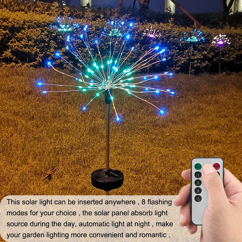 Luz de Fogo de Artifício Luz da Corda de Fadas Pacotes Multicolorido Solar Powered Starburst Jardim Planta Gramado Lâmpada Caminho 4 Led 8 4 pacotes multicolorido led solar powered starburst