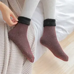 Зимние Для женщин утолщаются Термальность шерсть кашемира зимние Бархатные носки бесшовные сапоги пол носки для сна Рождественские