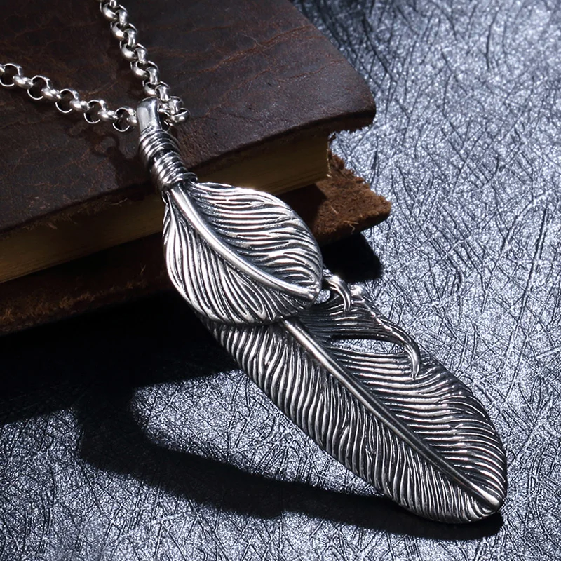 

Thai Goro amp Pendant Engraved Genuine Feather Men Hanging Jewelry Retro South Korea Authentic 925-sterling-silver