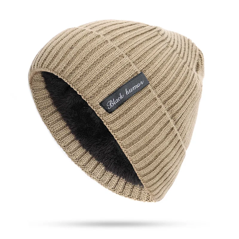Новые осенние и зимние вязаные мужские шапки, уличные теплые свободные удобные кепки, утолщенные бархатные шапки с нагрудником, двухсекционные шапочки - Цвет: D