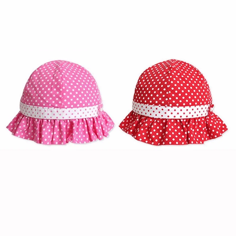 

WEIXINBUY Summer Toddler Baby Girl New Cute Sun Polka Dot Flower Bucket Cap Bowknot Pearl Hats