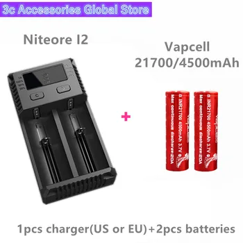 

Vapcell 2pcs INR 21700 4500mAh 20A li-ion rechargeable battery with Nitecore new I2 Digi charger LCD Intelligent for smoke E-CIG