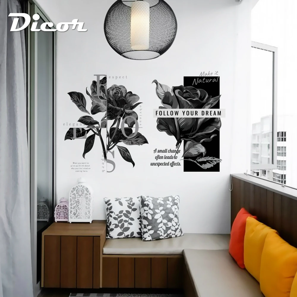 

Black Rose Wall Sticker Stained Fashion Poster Self Adhesive Removable Stickers For Home Decor DIY Splice Quotes Decal 2019 New