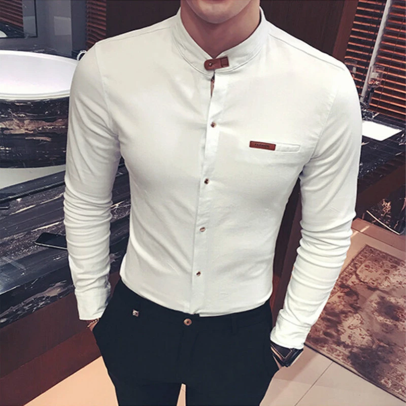slim fit white collarless shirt