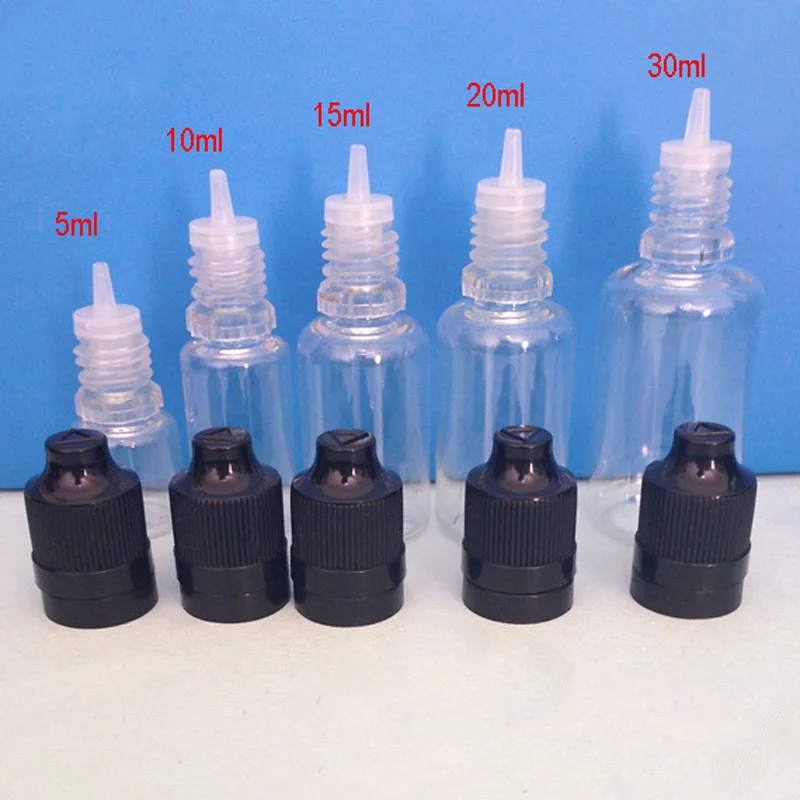 

50pcs Black Cap 5ml 10ml 15ml 20m 30ml 50ml Plastic Squeezed PET Childproof Tamper Evident Dropper Empty Bottles E Liquid Bottle