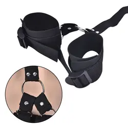 1 комплект черный воротник на шею, чтобы удерживать руки бондаж наручники игрушки резинки для пары