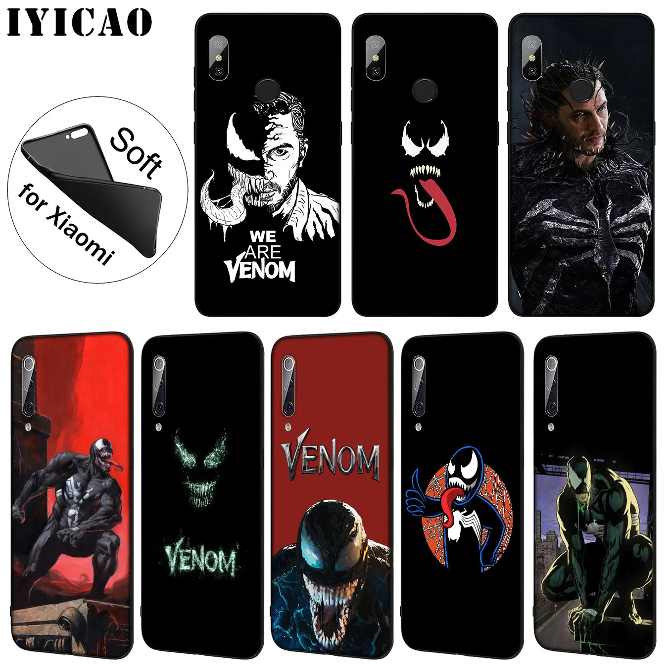 IYICAO Marvel Venom Soft Silicone Phone Case for Xiaomi Mi 10 9 9T CC9 CC9E 8 SE A3 Pro A1 A2 Lite 6 pocophone f1 |
