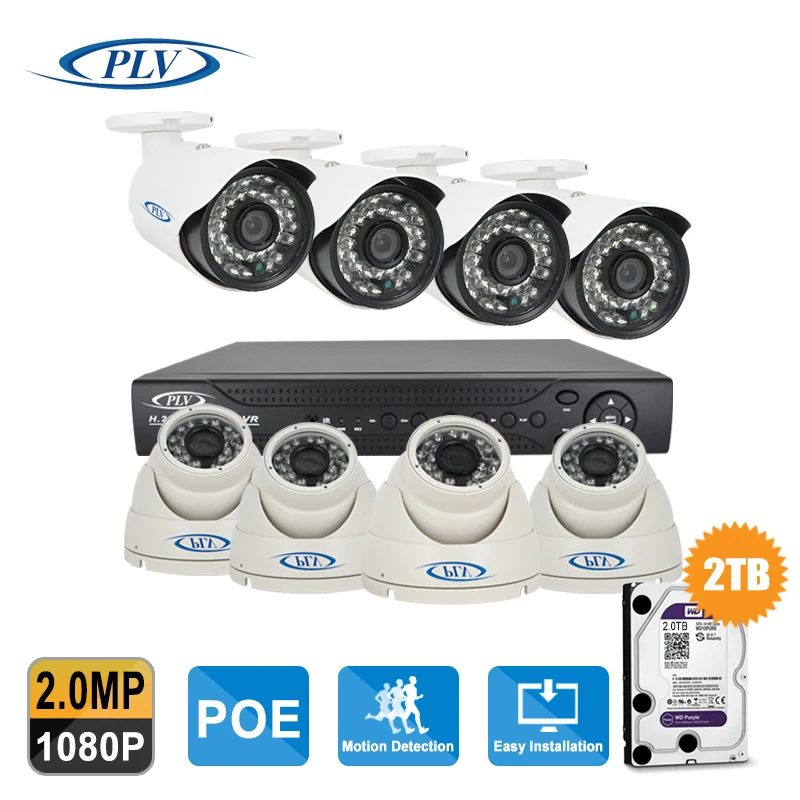 Plv охранных 8ch 1080 P HDMI PoE NVR 8 шт. 2mp в/наружного видеонаблюдения Камера Системы