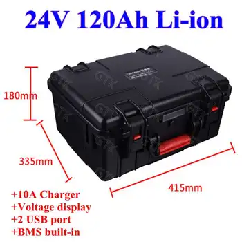 

Waterproof 24V 120Ah Lithium ion battery 3.7V Li-po battery pack bms 150A for 3000W 2500W fishing boat motor RV+10A Charger