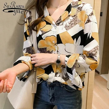 

Fashion woman blouses 2019 pluS size 3XL 4XL women blouse shirt print v-neck OL blouse long sleeve shirt women blusas 1176 40
