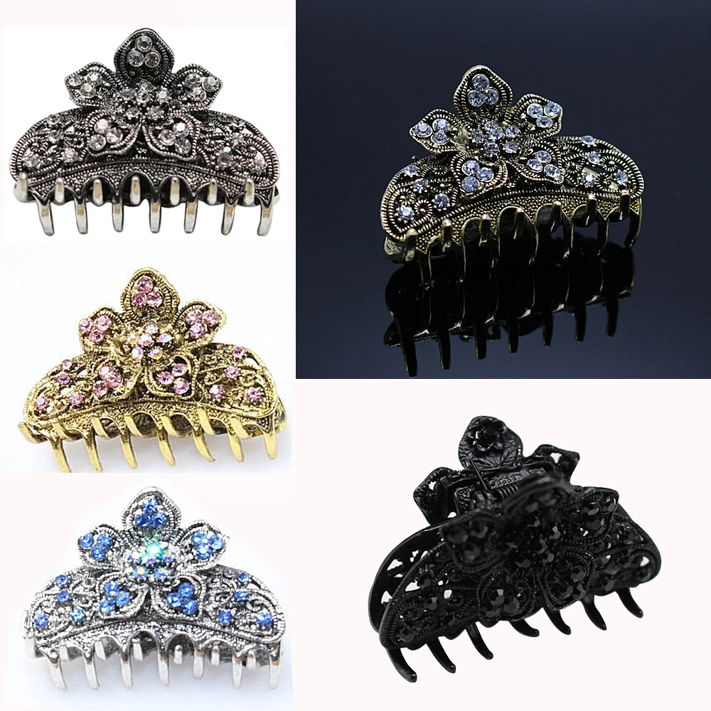 1pc Rhinestone Hairpin Party Clip Crystal Antique Silver Hair Claws