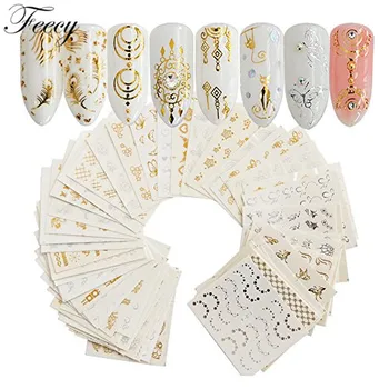 

Nail Art Sticker 30pcs Gold Silver Nail Water Sticker Feather Flower Spider Design Decal For Nails Decoration Nail Art Manicure