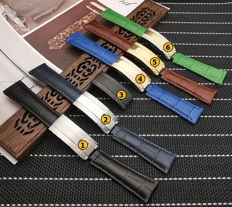 Ремешок для наручных часов из натуральной кожи аксессуары Daytona Submariner черный