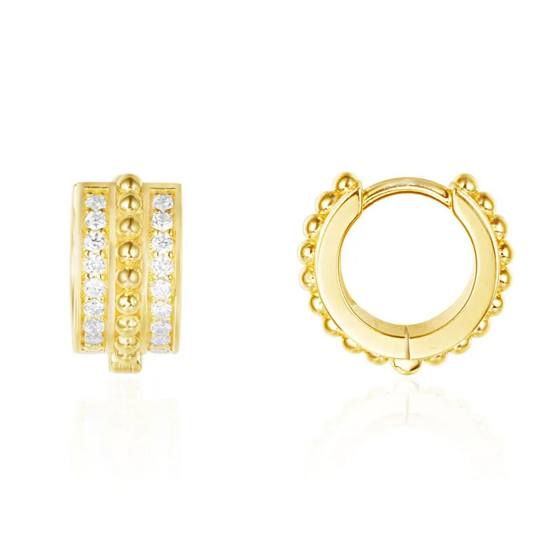 

SLJELY Real 925 Sterling Silver Yellow Gold Color BELLE EPOQUE Mini Hoop Earrings AAA Cubic Zirconia Stones Monaco Women Jewelry