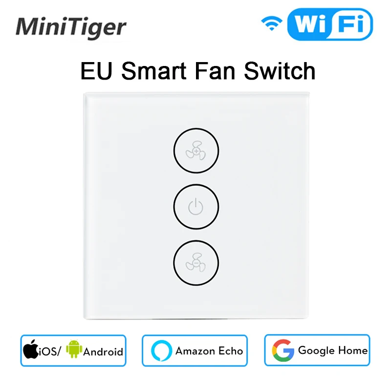 

EU/US Tuya Smart Life WiFi Smart Ceiling Fan Switch APP Remote Timer and Speed Control Compatible with Alexa and Google Home