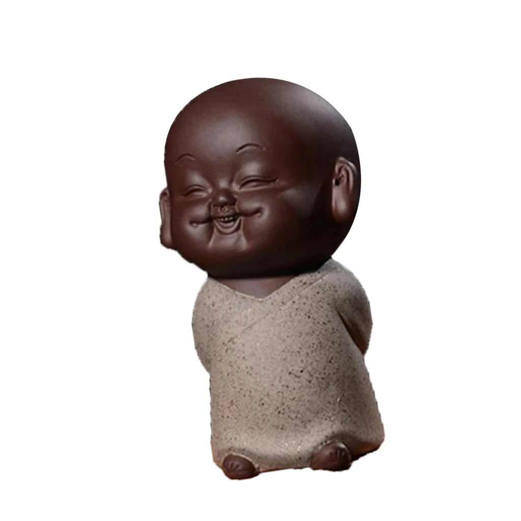 Amagogo Mini Ceramic Buddha Statue Monk Tea Pet for Zen Garden Sand Meditation Home Office Table Decoration