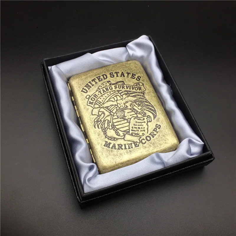 Винтажный стиль MR. K 020 старый цвет медальоны Корпус морской пехоты мужской металлический чехол для сигарет коробки для сигарет для 16 сигарет с подарочной коробкой