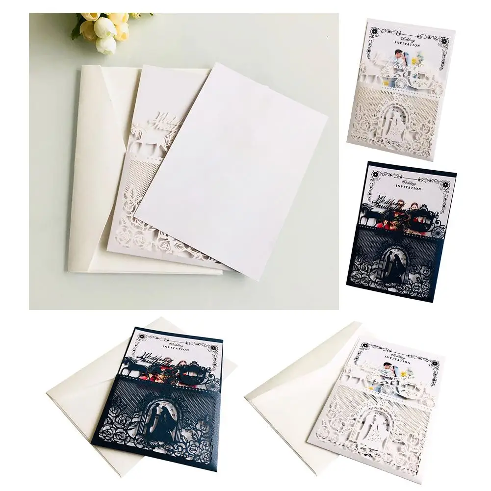  10pcs Blue White Laser Cut Hollow Wedding Invitations Card Bride And Groom Wedding Invitation Cards - 32962100750