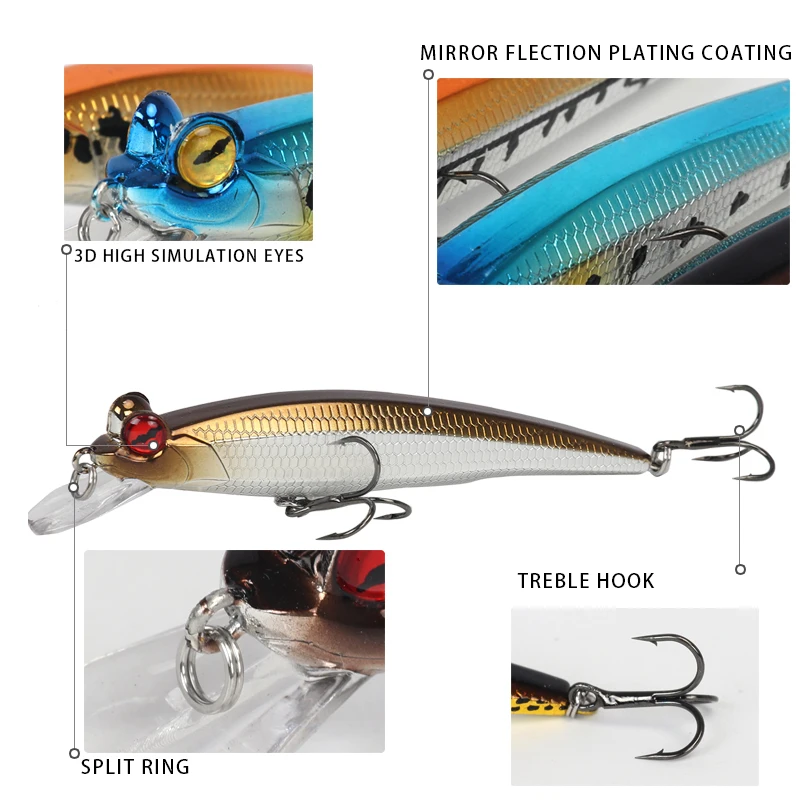 7 шт. гольян Блесен набор 10 г 90 мм 0 1 5 м долго Casting Minnow плавающей Жесткий Bait приманка
