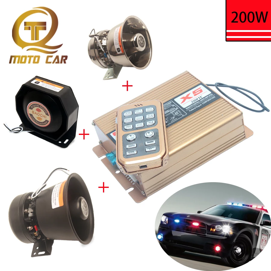 

12V/24V car Alarm tone Warning Loudspeaker 200W Megaphone Police Siren Vehicle Alarm Horn MIC System for Volkswagen Train Truck