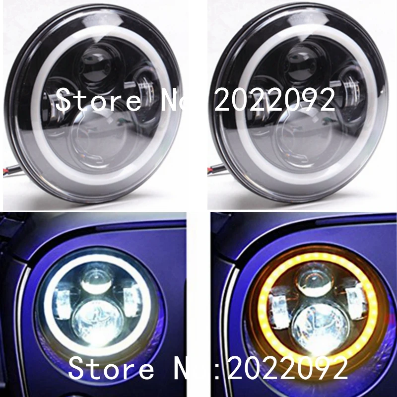 

For Wrangler JK TJ LJ 1997 - 2015 7" Inch Round 1 pair 90W Hi/Lo Beam LED Headlights With Halo Ring Angel Eyes DRL