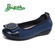PEIPAH/Дизайнерские весенние женские балетки из натуральной кожи на плоской подошве; Повседневная обувь без шнуровки; мягкие туфли-лодочки с металлическим украшением; женская обувь на плоской подошве