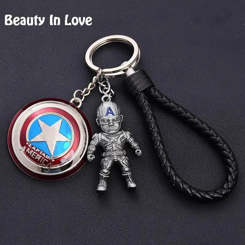 

Iron Man Marvel Avengers Thor's Hammer Keychain Captain America Shield Hulk Batman Mask Men Metal Key Chain Pendent Leather d53