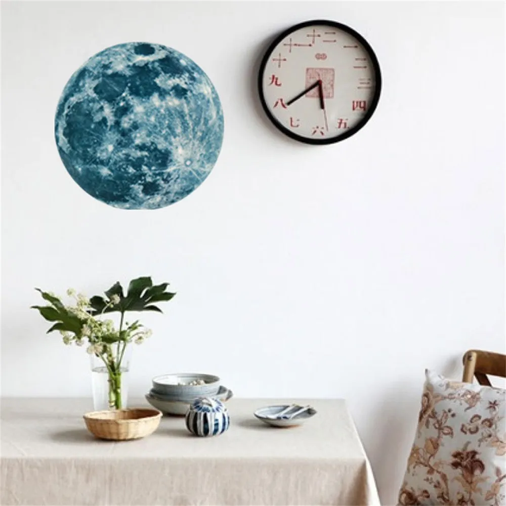 20cm BONJIU 3D Large Moon Fluorescent Wall Sticker Removable Glow in The Dark Sticker for Living Room Bedroom Decoration