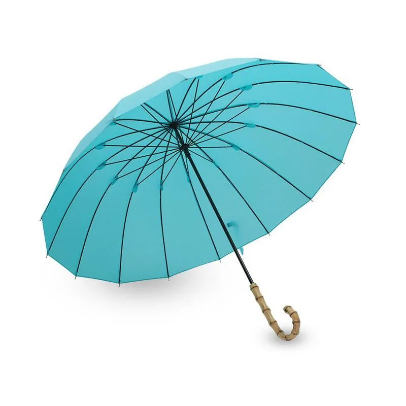 Candy Color Rainbow Umbrellas Rain Women Men Windproof 16K Steel Bamboo