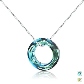

1.4cm Round Circle Crystal Zircon Pendant Necklace Fine 925 Sterling Silver Fashion Charm Chokers Chain Necklace Love Gift
