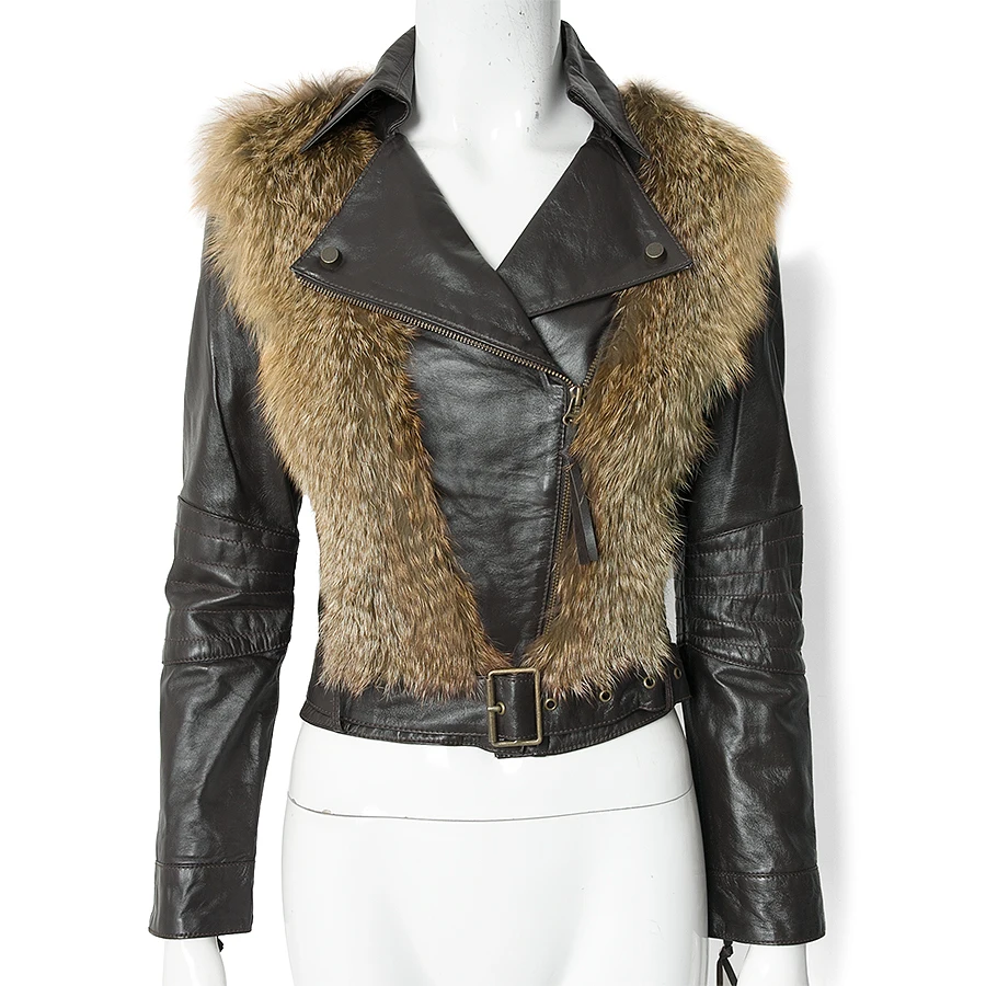 arlene sain custom women The fox wool genuine sheepskin leather jacket free shipping