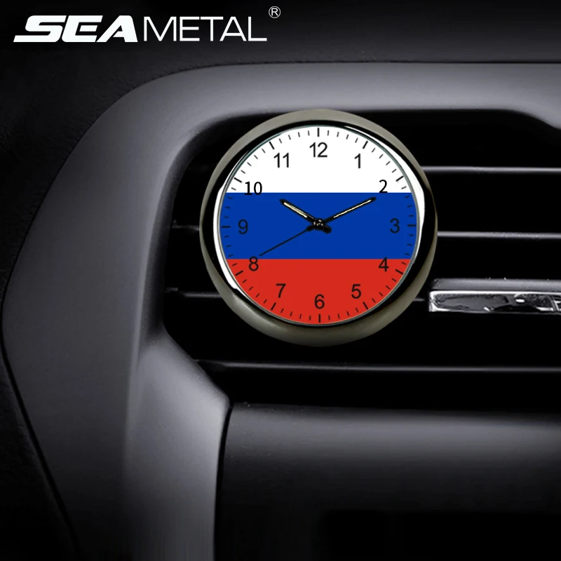 

Luminous Car Clock Hook Dashboard on Air Outlet Automobile Ornament Russia Flag Quartz Digital Pointer Goods Watch Accessories