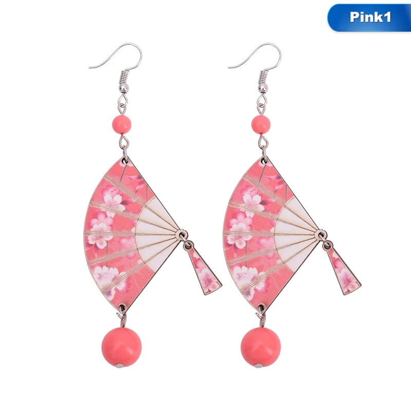 

Wood Fan Charm Pendants Drop Earrings Acrylic Imitation Pearl Gold-color Chain Tassel Hook Earring Woman Randomly 1Pair