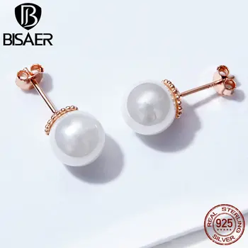 

BISAER 2019 New 925 Sterling Silver Simple Freshwater Pearl Small Women Stud Earrings Geometric Simple Earrings Jewelry ECE609