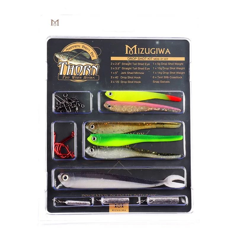

Drop Shot 21 Kit Inc Soft Shad Minnow Bait Hook Drop Shot Weight Snap Swivels For Bass Perch Walley Fishing Snaps Para Pesca