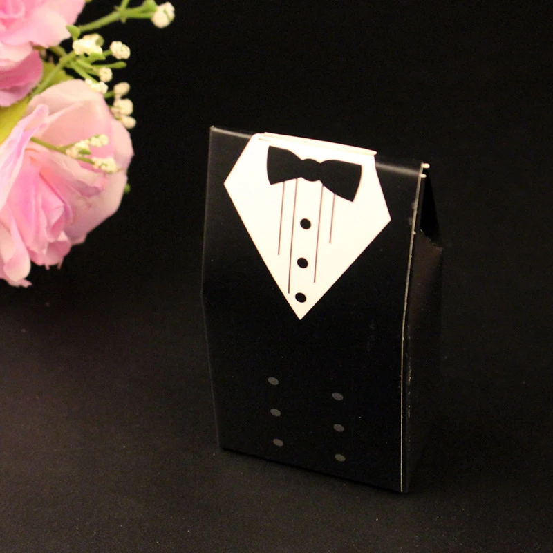 10Pcs Candy Box Bridal Gift Cases Groom Tuxedo Dress Gown Ribbon Wedding Favors Sugar Case Wedding Decoration mariage casamento (9)
