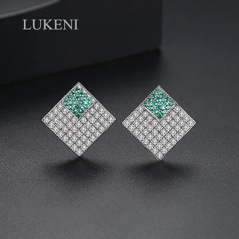 

LUKENI Elegant Micro Inlay Shining Cubic Zircon Square Stud Earrings for Women Fashion Jewelry