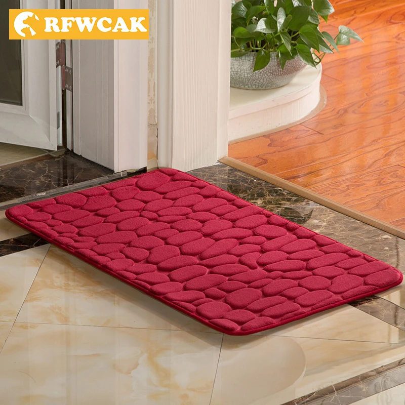 cheap RFWCAK Coral Fleece Bathroom Memory Foam Rug Kit Toilet Pattern Bath Non slip Mats Floor Carpet Set Mattress For Bathroom Decor