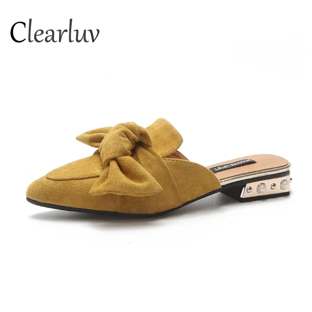 

2019 fashion cotton fabric summer women's pointed flat shoes bow half slippers female braid casual shoes slippers ayakkabi C0845