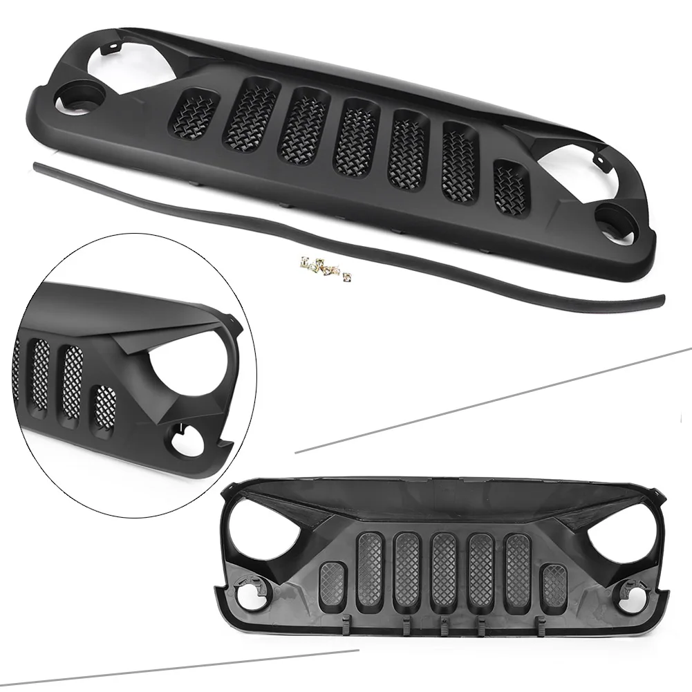 Передняя решетка сетки для Jeep Wrangler JK 2007 2008 2009 2010 2011 2012 2013 черный глянец