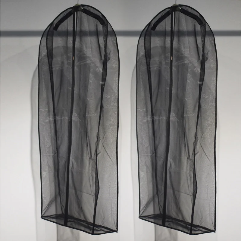

Dust Cover with Zipper Full-cover Black Voile Breathable for Clothes Fur Coat Suits Garment Storage Protect Case 140cm JD038