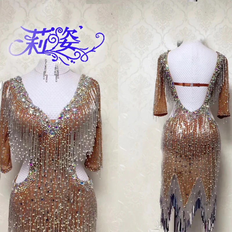 

Tassel Latin Dance Dress Clothing Salsa Costume latin dance dress New Style of 2019