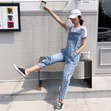 Модные свободные женские джинсовые комбинезоны новая Корейская версия ретро уличные стильные комбинезоны дикие буквы вышивка джинсы