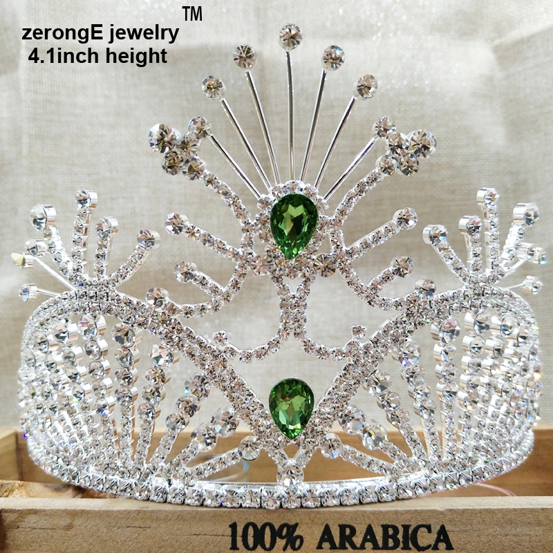 

zerongE jewelry 4.1" pageant silver green /pink/royal blue/red/yellow colorful rhinestone miss world tiara and crown