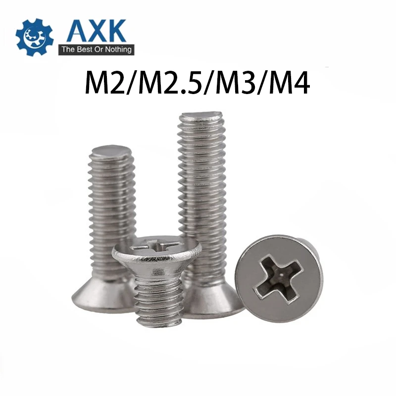 

100pcs/Lot GB819 M2/M2.5/M3/M4 304 Stainless Steel Flat Head Cross Countersunk Head Screw