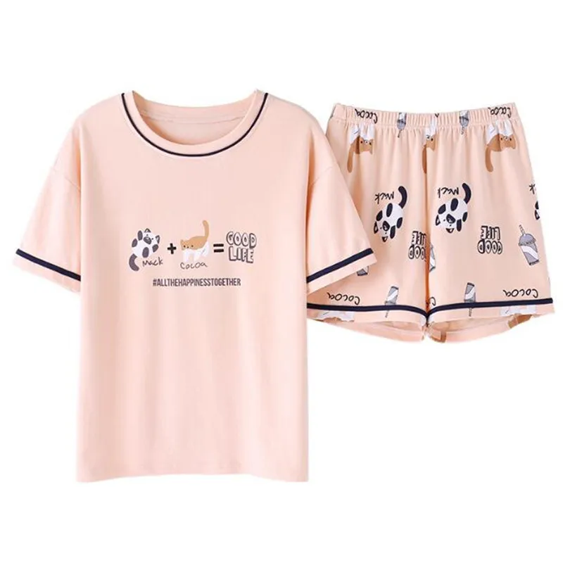 

Pajamas Set Women 2 Piece Soft Cotton Summer Short Sleeve Female Ladies Pajama Sets Cute Cartoon Sleepwear Sleep Wears Plus Size
