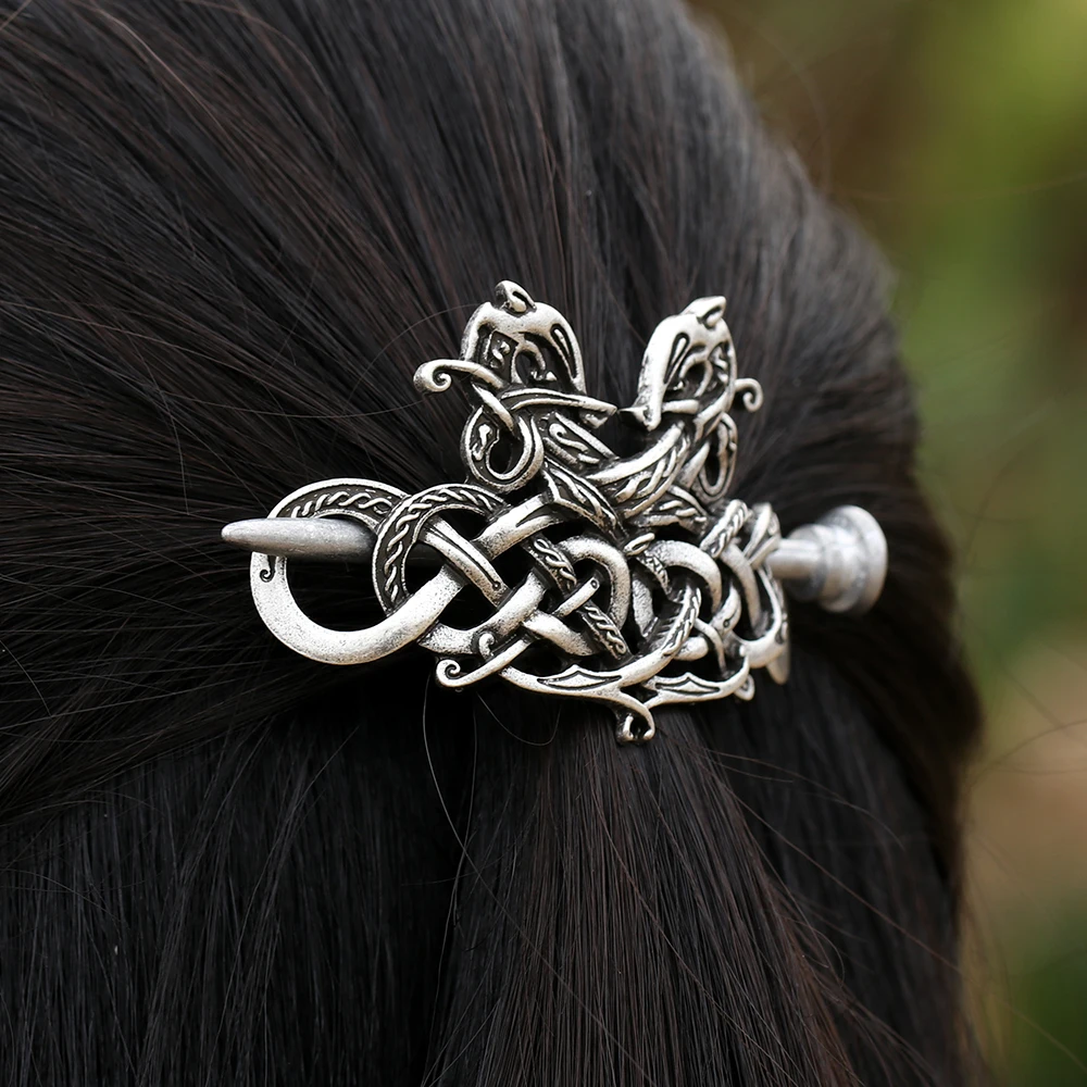 Заколка для волос с двойной головкой в стиле викингов|slide clips|dragon headslide hair clips |