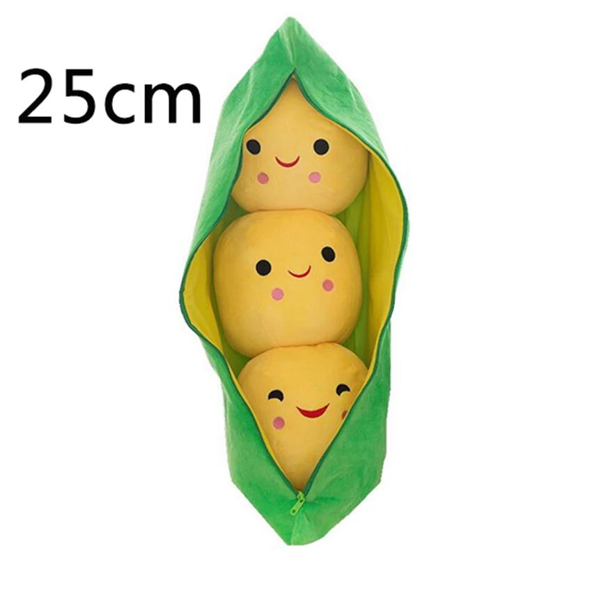 

25CM Cute Pods Pea Shape Stuffed Plant Doll Creative Soft 3 Beans with Cloth Case Lovely Plush Home Decoration Toy